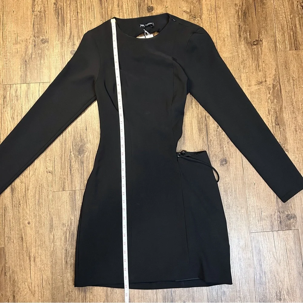 ZARA NWT Black Open Back Tall length Lace Up Strappy Long Sleeve Mini Dress - Picture 7 of 11